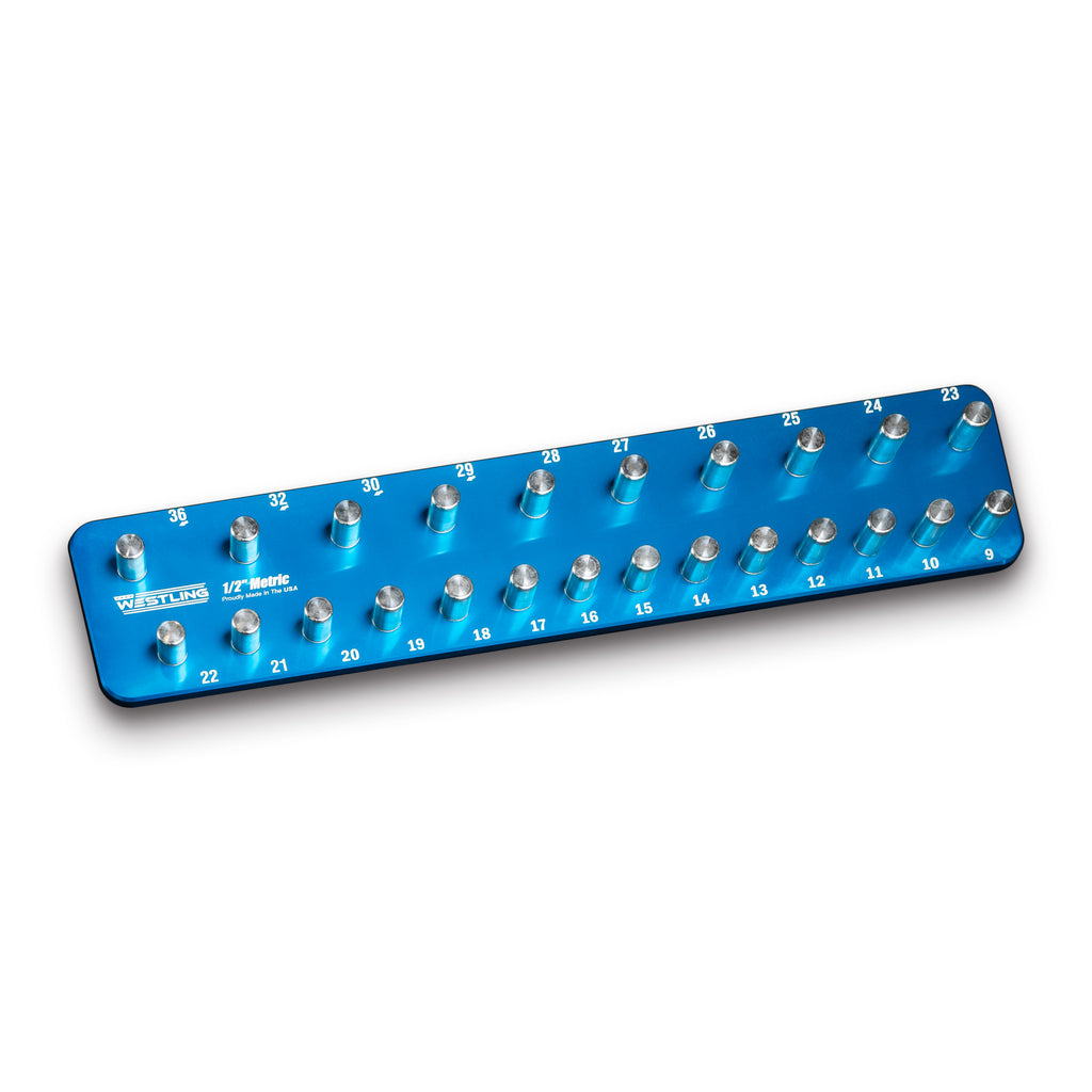 1/2" Metric - 24 Pin (9mm to 36mm)-Socket Trays-Westling USA-Blue-2 Row-Engraved-Westling Machine