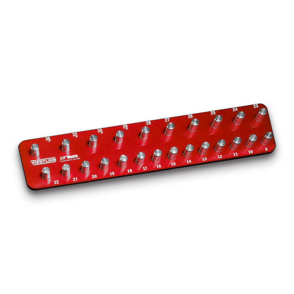 1/2" Metric - 24 Pin (9mm to 36mm)-Socket Trays-Westling USA-Red-2 Row-Engraved-Westling Machine