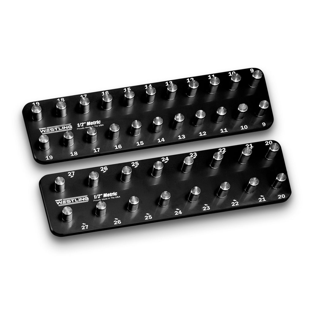 1/2" Metric Tool Holder Set-Socket Trays-Westling USA-Black-2 Row-Engraved-Westling Machine