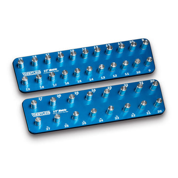 1/2" Metric Tool Holder Set-Socket Trays-Westling USA-Blue-2 Row-Engraved-Westling Machine