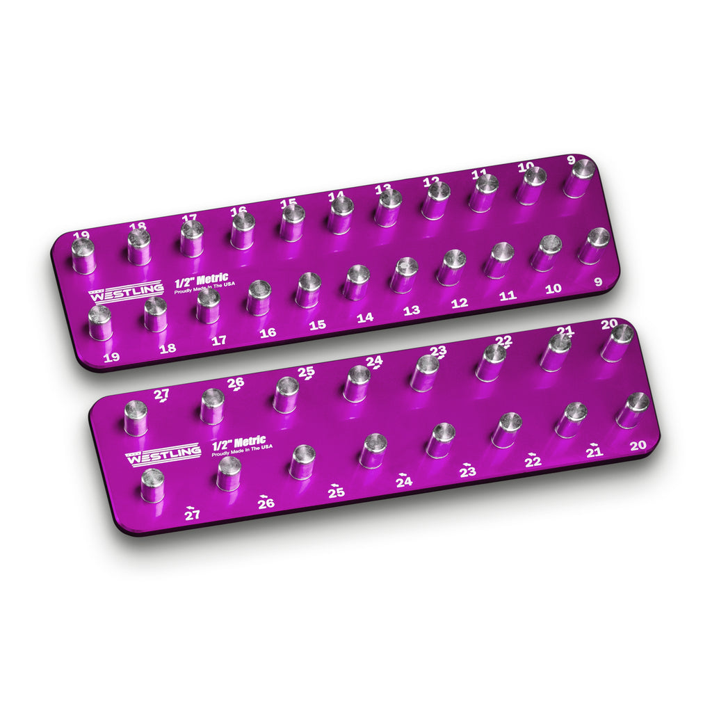 1/2" Metric Tool Holder Set-Socket Trays-Westling USA-Purple-2 Row-Engraved-Westling Machine