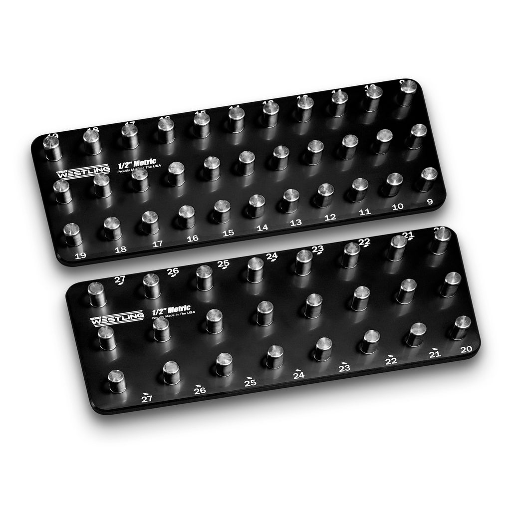 1/2" Metric Tool Holder Set-Socket Trays-Westling USA-Black-3 Row-Engraved-Westling Machine