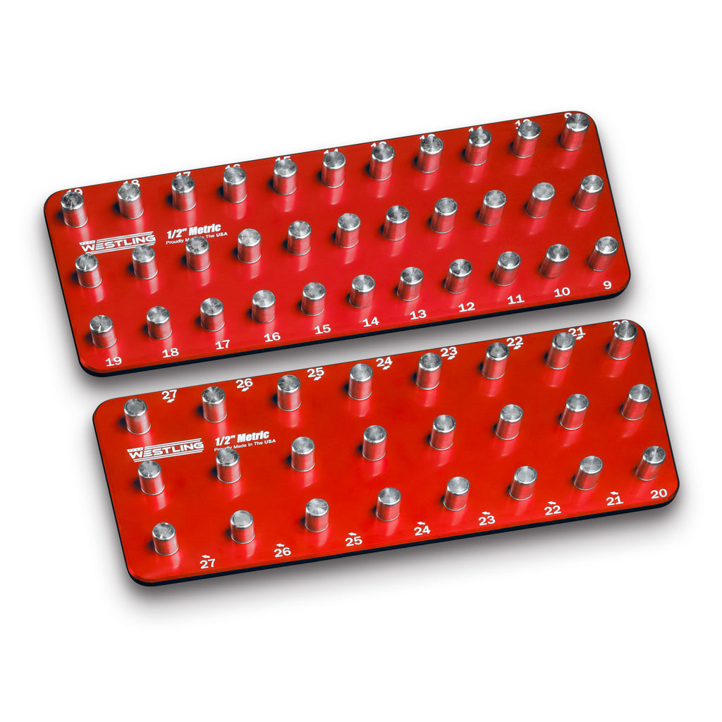 1/2" Metric Tool Holder Set-Socket Trays-Westling USA-Red-3 Row-Engraved-Westling Machine