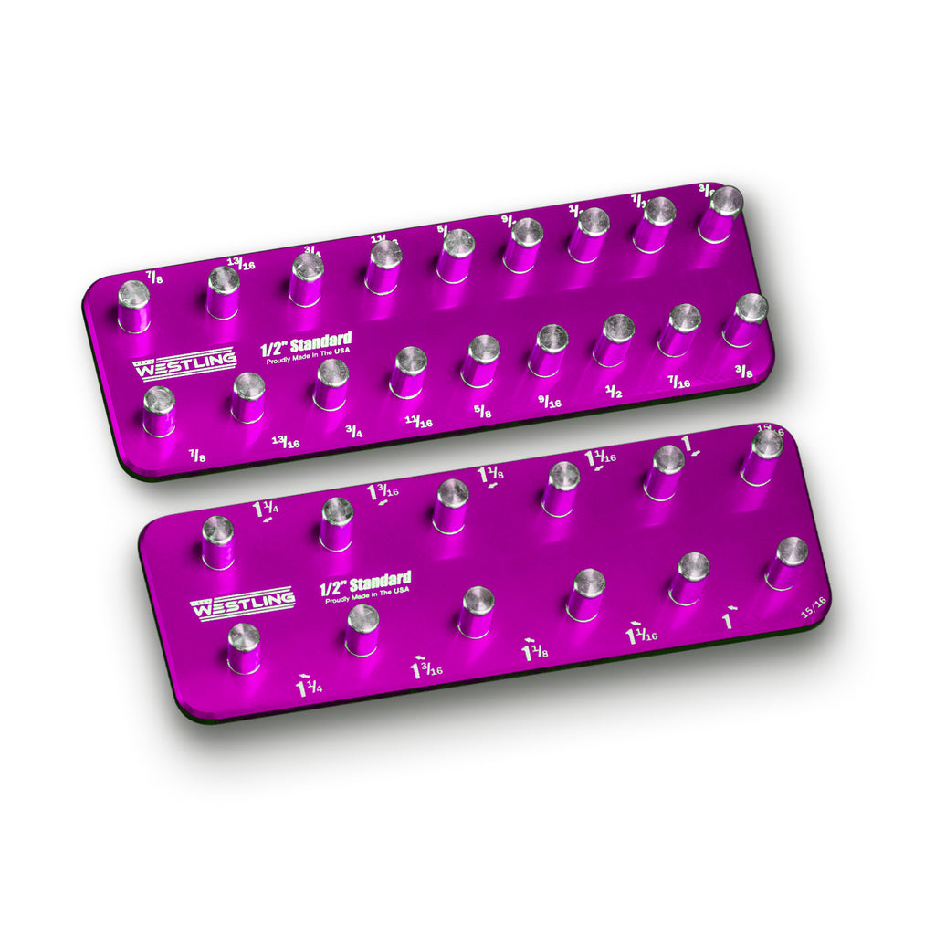 1/2" Standard Tool Holder Set-Socket Trays-Westling USA-Red-2 Row-Engraved-Westling Machine