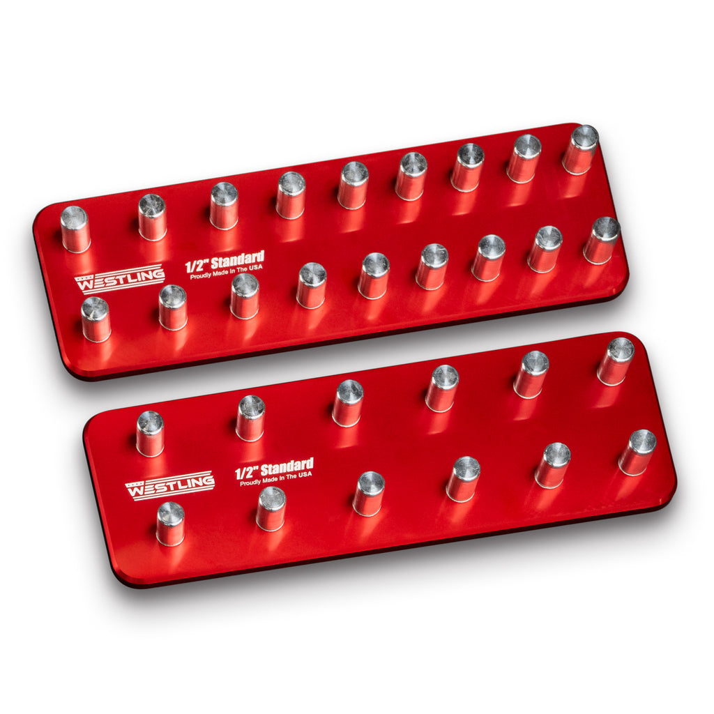 1/2" Standard Tool Holder Set-Socket Trays-Westling USA-Red-2 Row-Engraved-Westling Machine