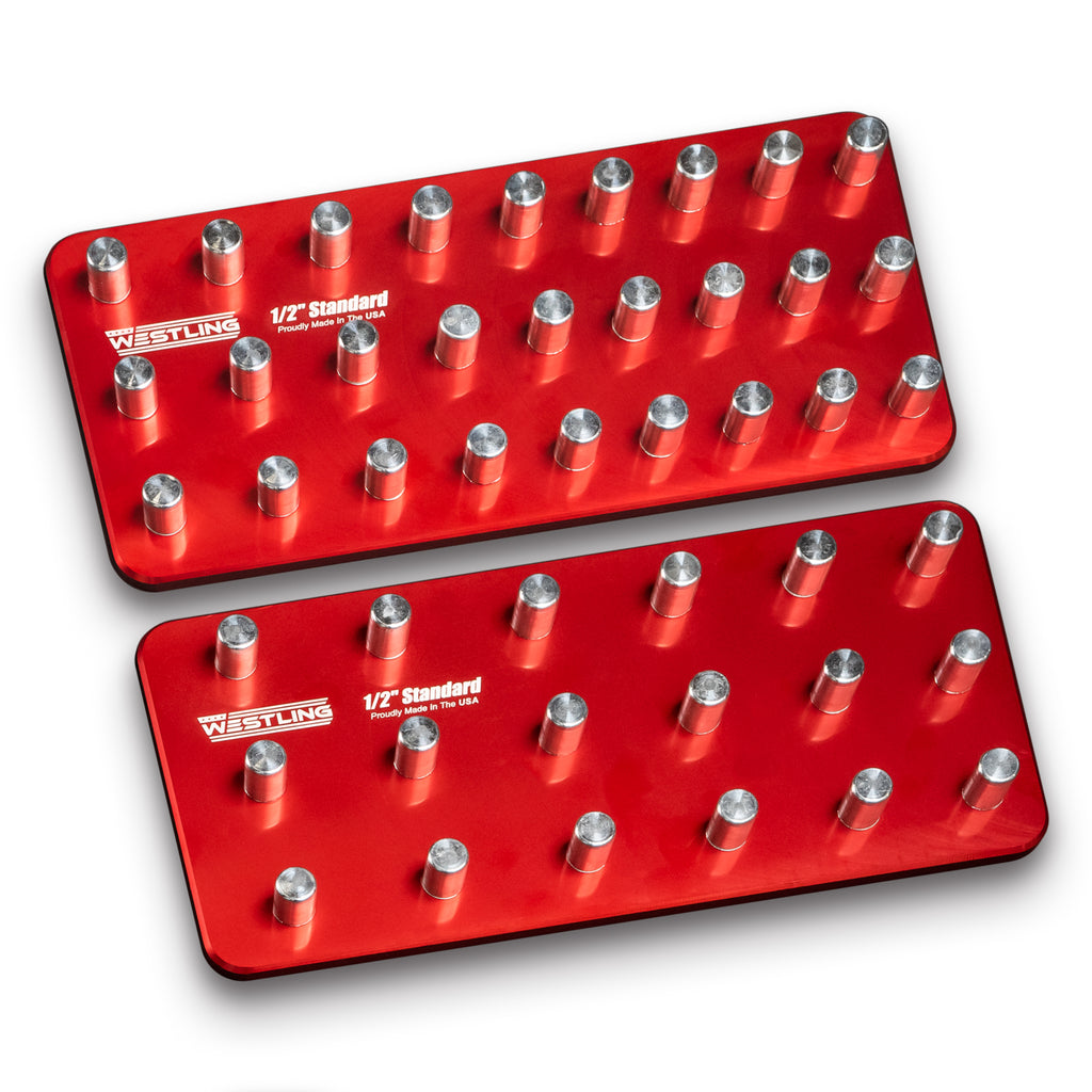 1/2" Standard Tool Holder Set-Socket Trays-Westling USA-Red-2 Row-Engraved-Westling Machine