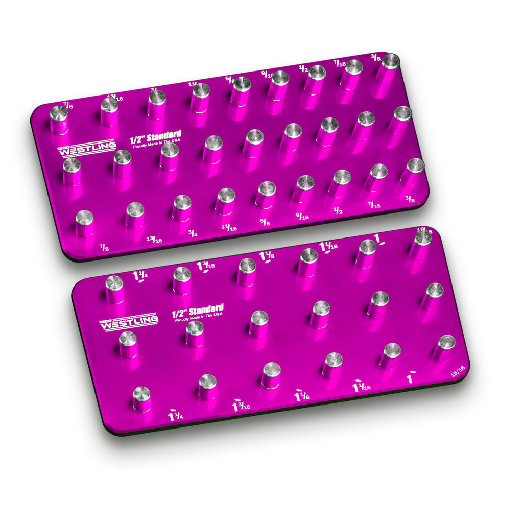 1/2" Standard Tool Holder Set-Socket Trays-Westling USA-Red-2 Row-Engraved-Westling Machine