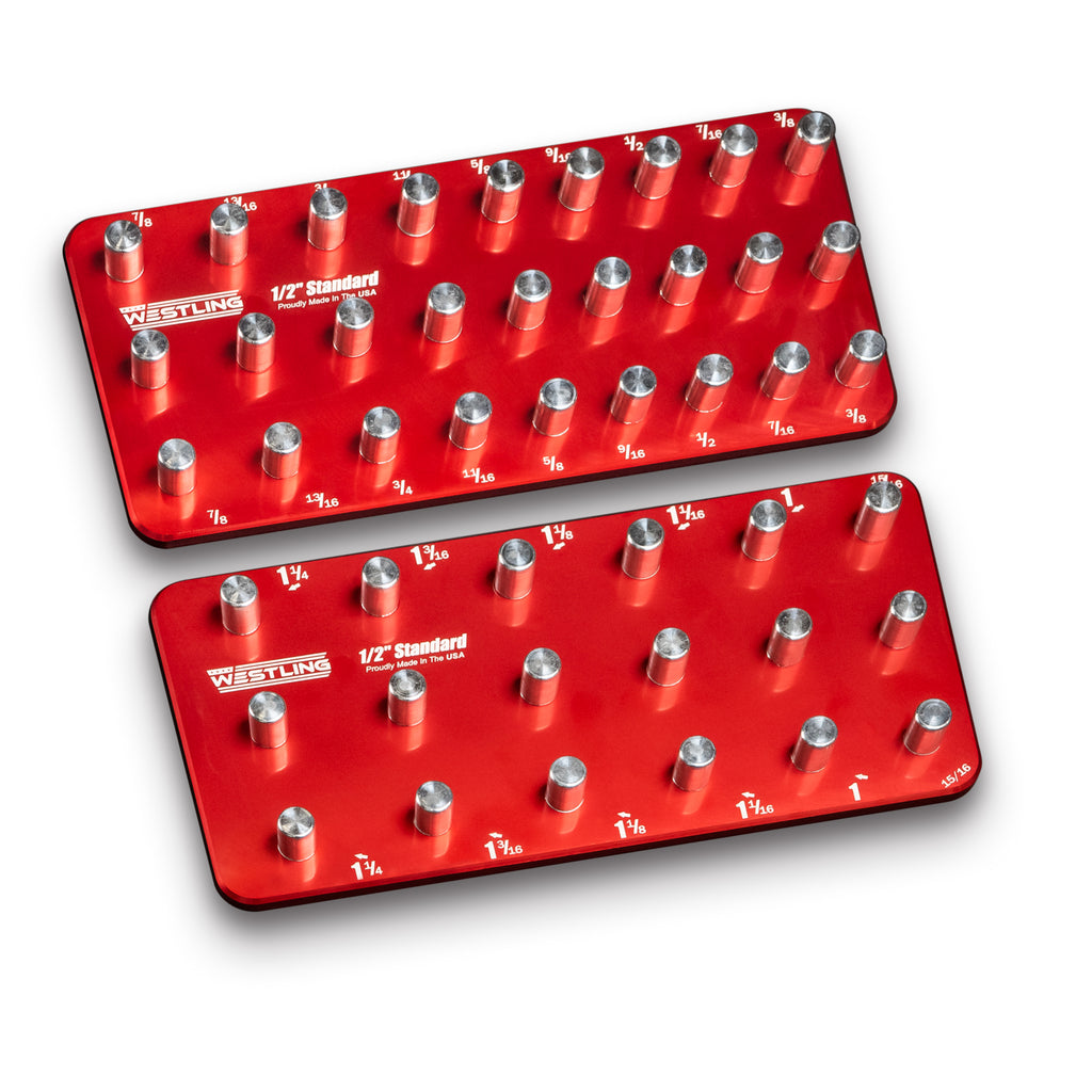1/2" Standard Tool Holder Set-Socket Trays-Westling USA-Red-2 Row-Engraved-Westling Machine