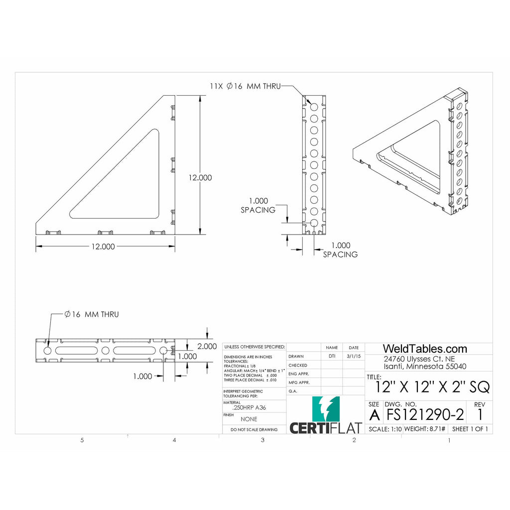Certiflat 12"X12"X2" Wide 90 Degree FabSquare-fabSquare-WeldTables.com-Westling Machine