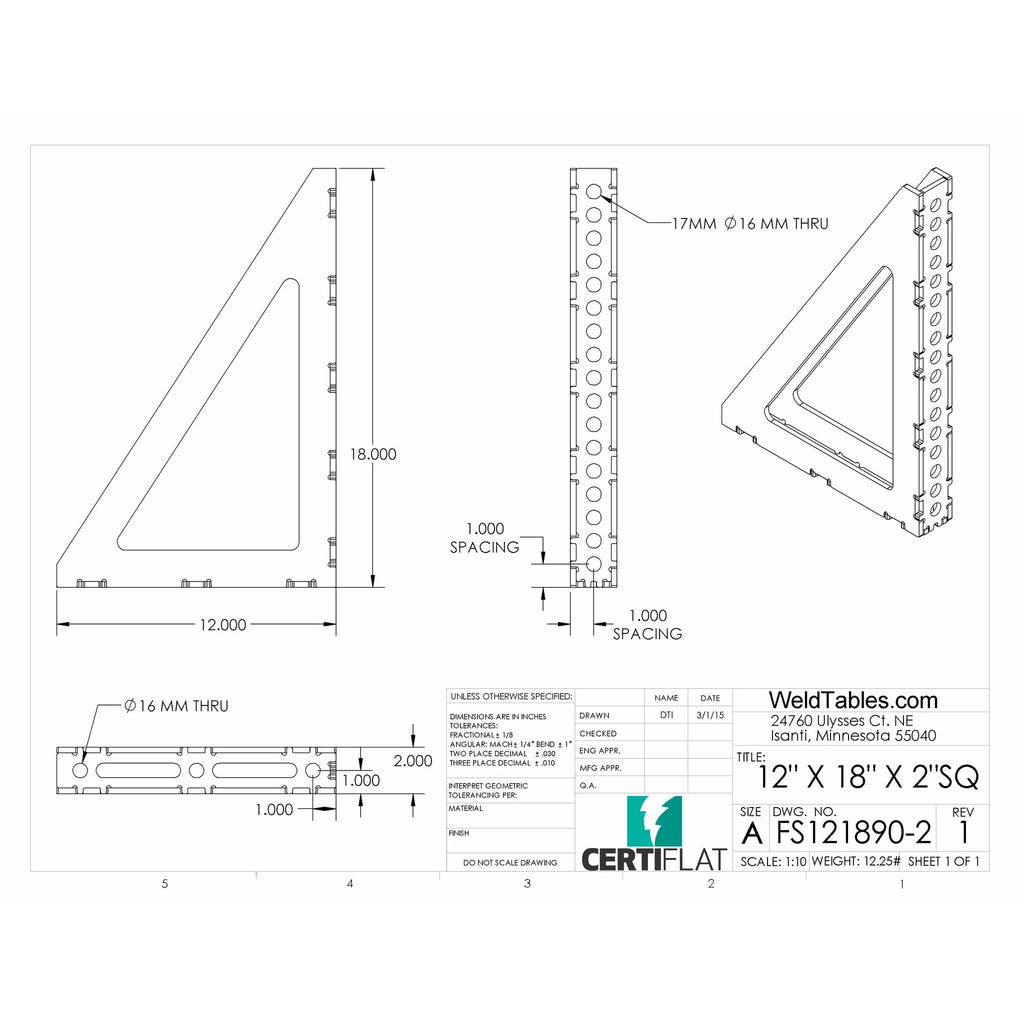 Certiflat 12"X18"X2" Wide 90 Degree FabSquare-fabSquare-WeldTables.com-Westling Machine
