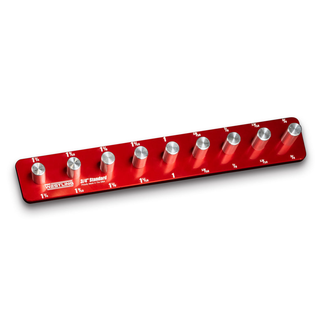 3/4" Standard - 9 Pin (3/4" to 1-1/4")-Socket Trays-Westling USA-Red-1 Row-Engraved-Westling Machine