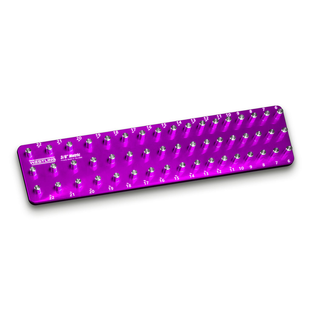 3/8" Metric Tool Holder-Socket Trays-Westling USA-Purple-3 Row-Engraved-Westling Machine