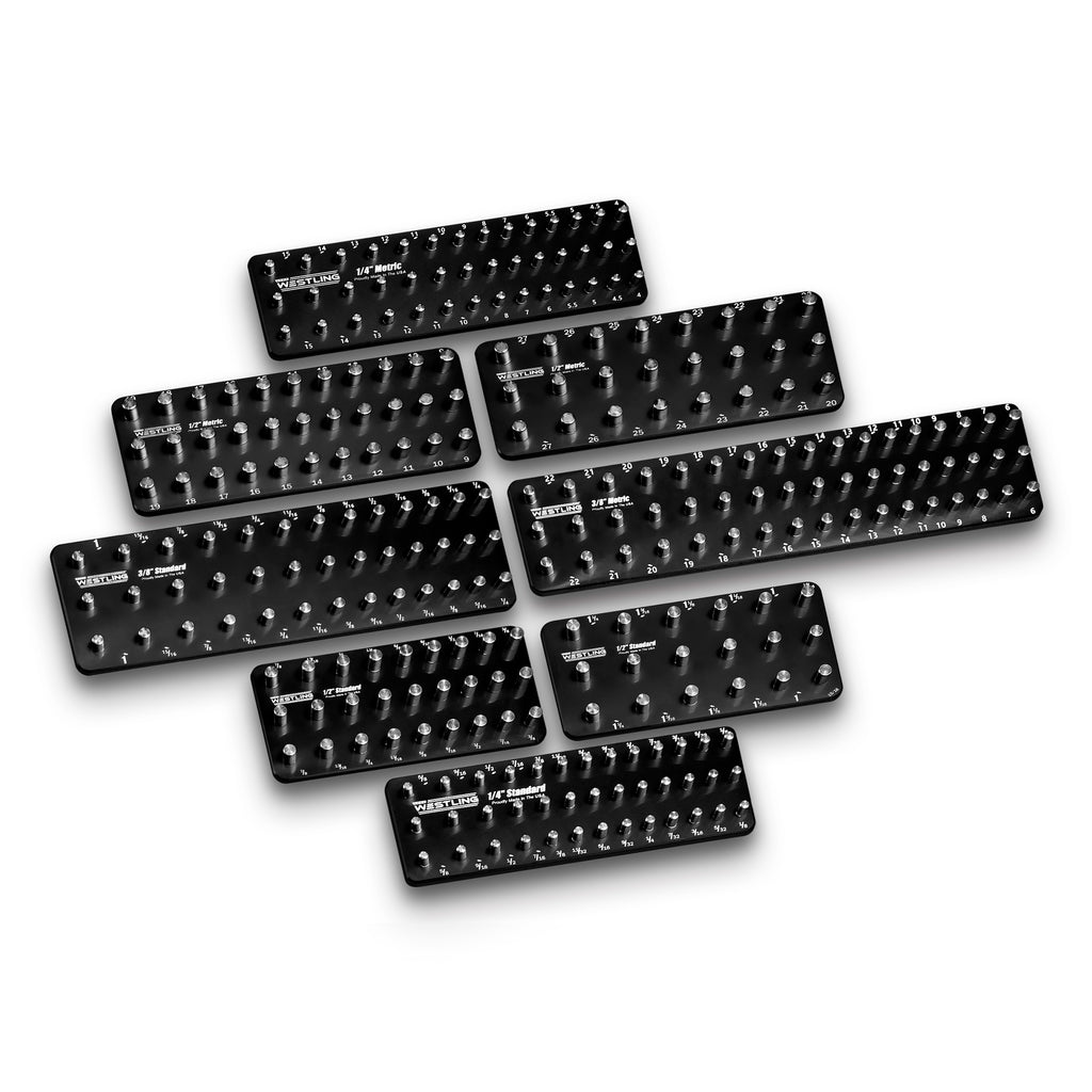 3 Row 8pc Socket Tray/Organizer Set-Socket Trays-Westling USA-Red-Blue-Engraved-Westling Machine