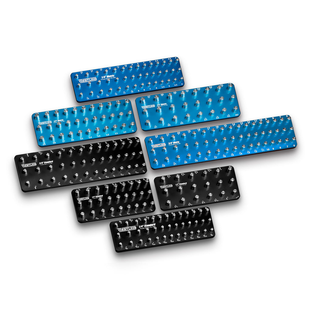 3 Row 8pc Socket Tray/Organizer Set-Socket Trays-Westling USA-Red-Blue-Engraved-Westling Machine