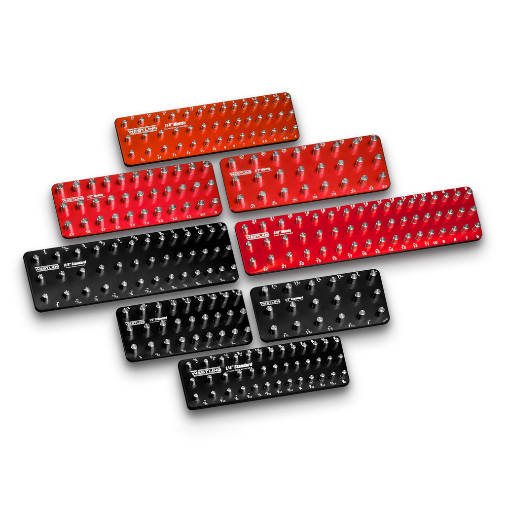 3 Row 8pc Socket Tray/Organizer Set-Socket Trays-Westling USA-Red-Blue-Engraved-Westling Machine