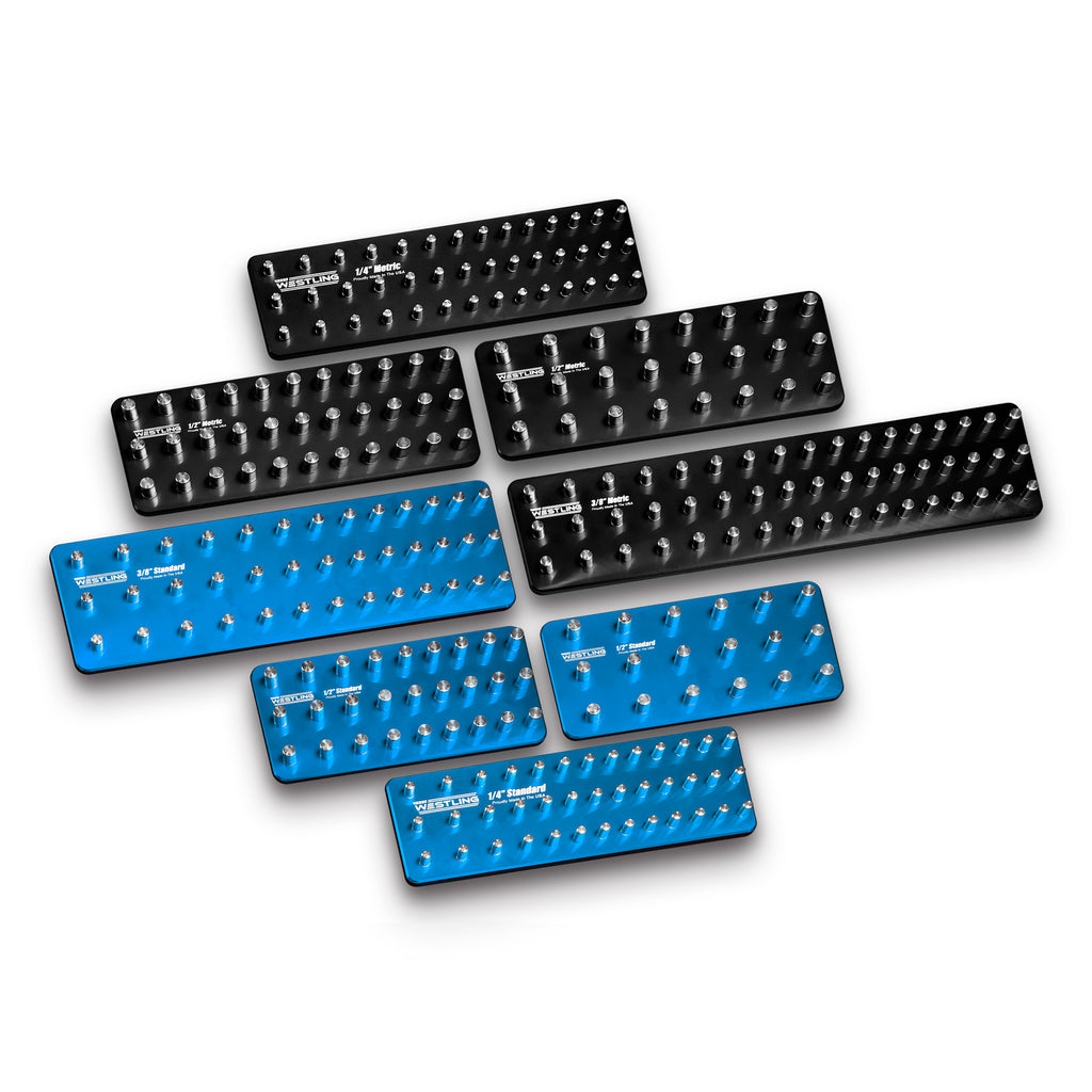 3 Row 8pc Socket Tray/Organizer Set-Socket Trays-Westling USA-Blue-Black-Blank-Westling Machine