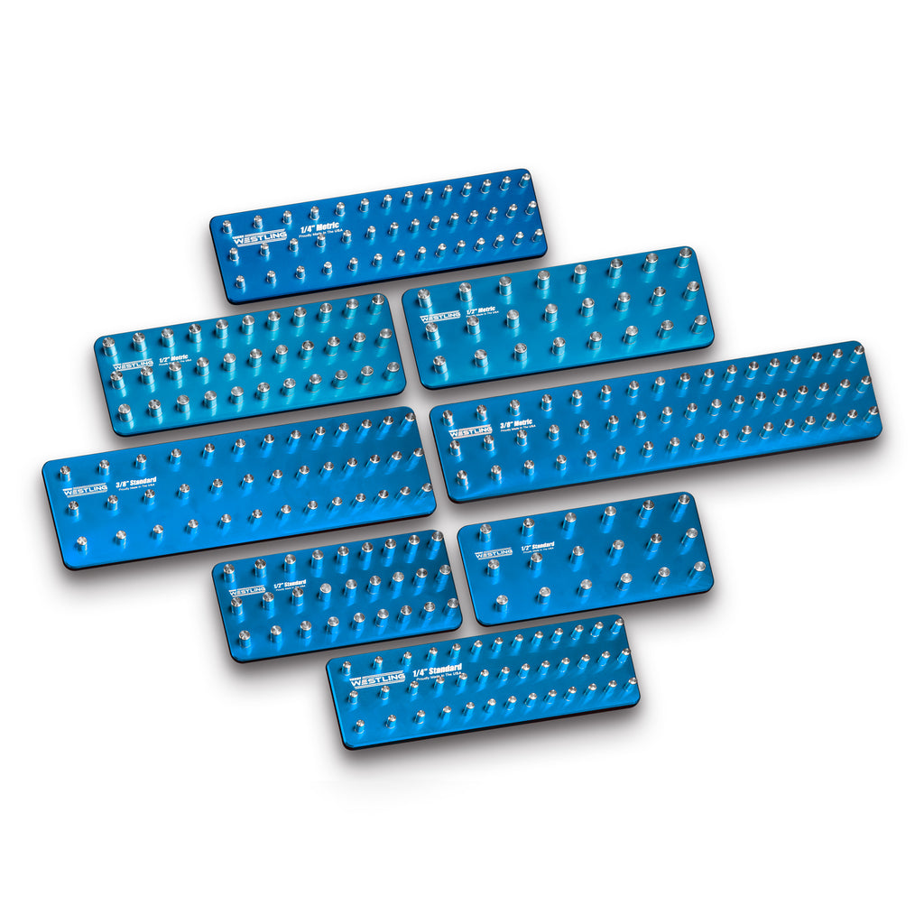 3 Row 8pc Socket Tray/Organizer Set-Socket Trays-Westling USA-Blue-Blue-Blank-Westling Machine