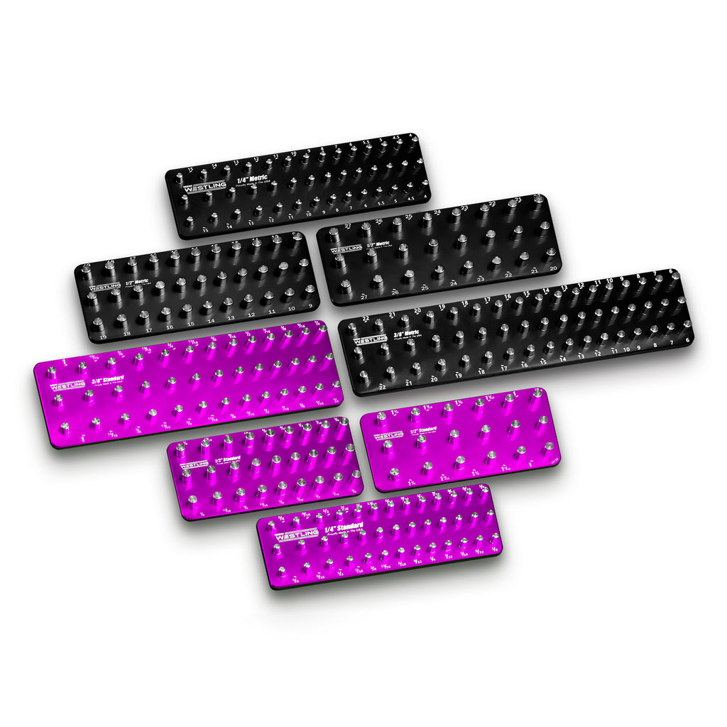3 Row 8pc Socket Tray/Organizer Set-Socket Trays-Westling USA-Purple-Black-Engraved-Westling Machine
