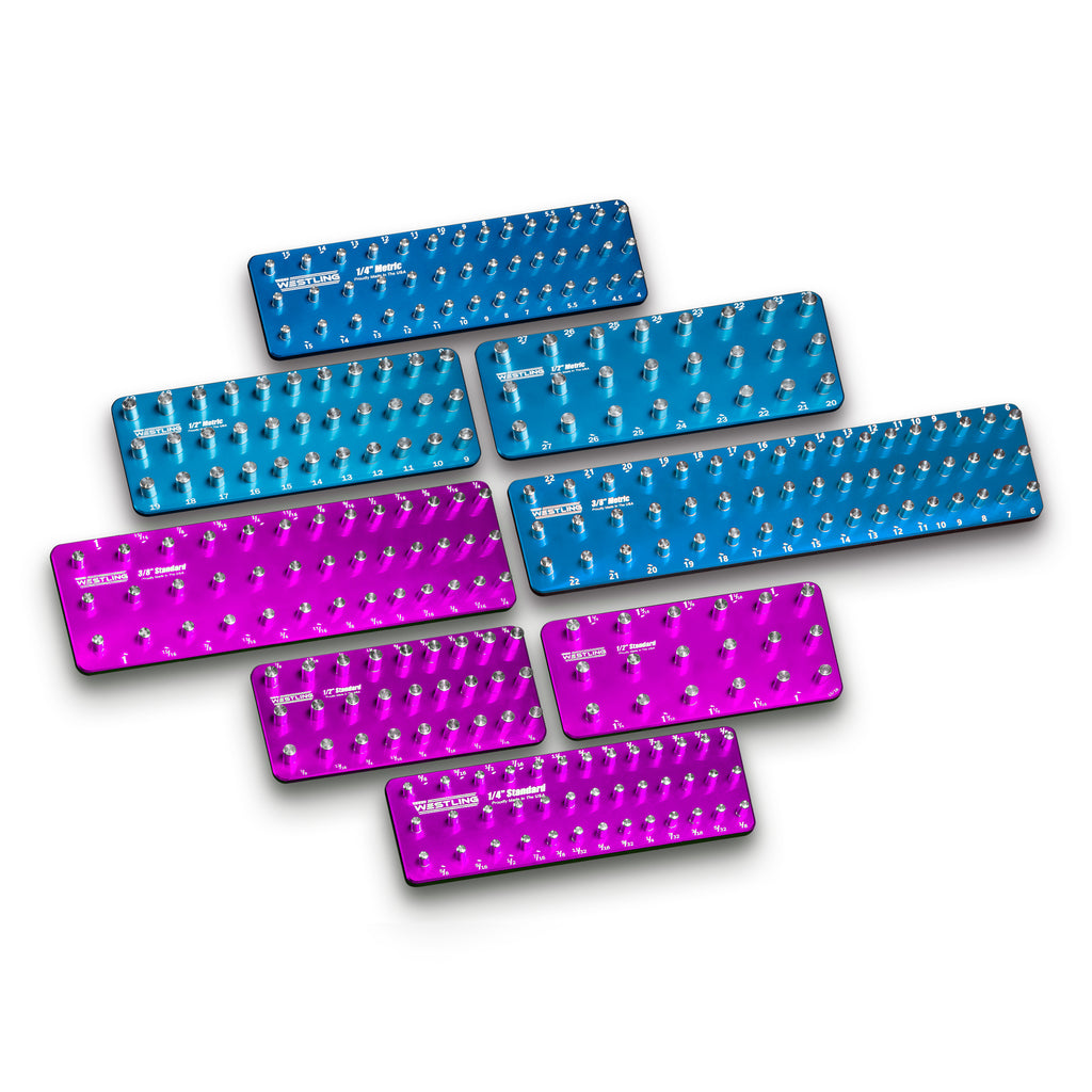 3 Row 8pc Socket Tray/Organizer Set-Socket Trays-Westling USA-Purple-Blue-Engraved-Westling Machine