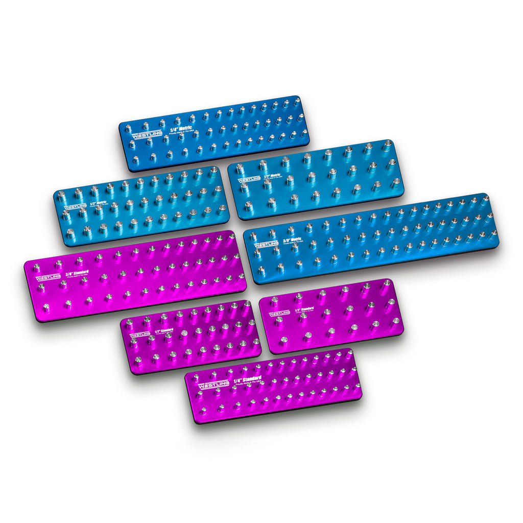 3 Row 8pc Socket Tray/Organizer Set-Socket Trays-Westling USA-Purple-Blue-Blank-Westling Machine