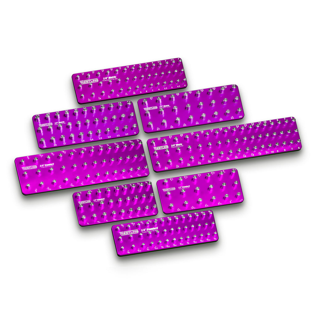 3 Row 8pc Socket Tray/Organizer Set-Socket Trays-Westling USA-Purple-Purple-Engraved-Westling Machine