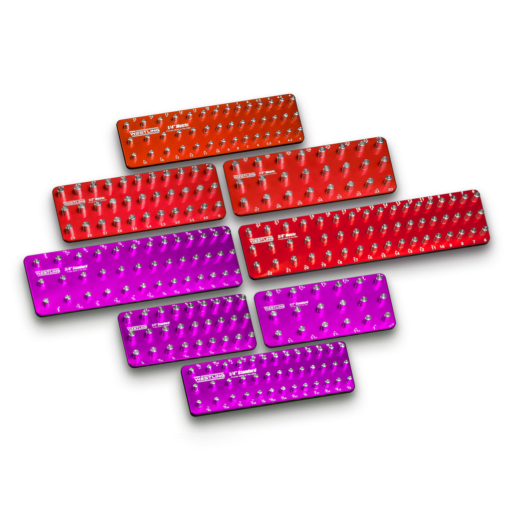 3 Row 8pc Socket Tray/Organizer Set-Socket Trays-Westling USA-Purple-Red-Engraved-Westling Machine