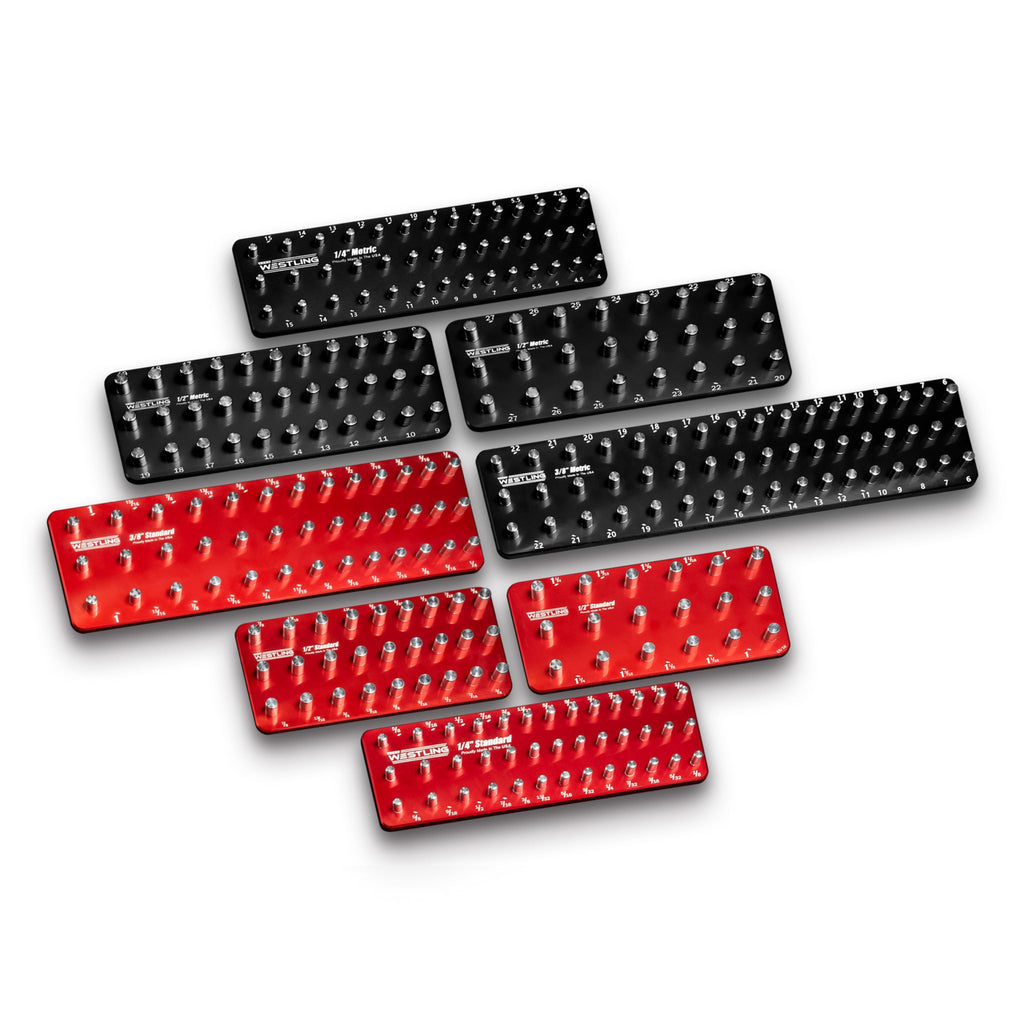 3 Row 8pc Socket Tray/Organizer Set-Socket Trays-Westling USA-Red-Blue-Engraved-Westling Machine