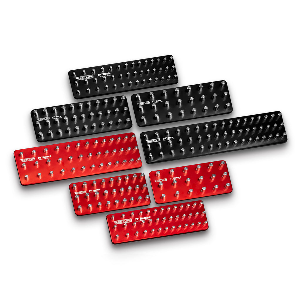 3 Row 8pc Socket Tray/Organizer Set-Socket Trays-Westling USA-Red-Black-Blank-Westling Machine