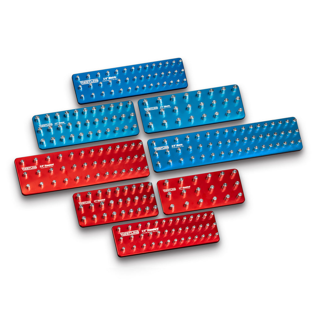 3 Row 8pc Socket Tray/Organizer Set-Socket Trays-Westling USA-Red-Blue-Blank-Westling Machine