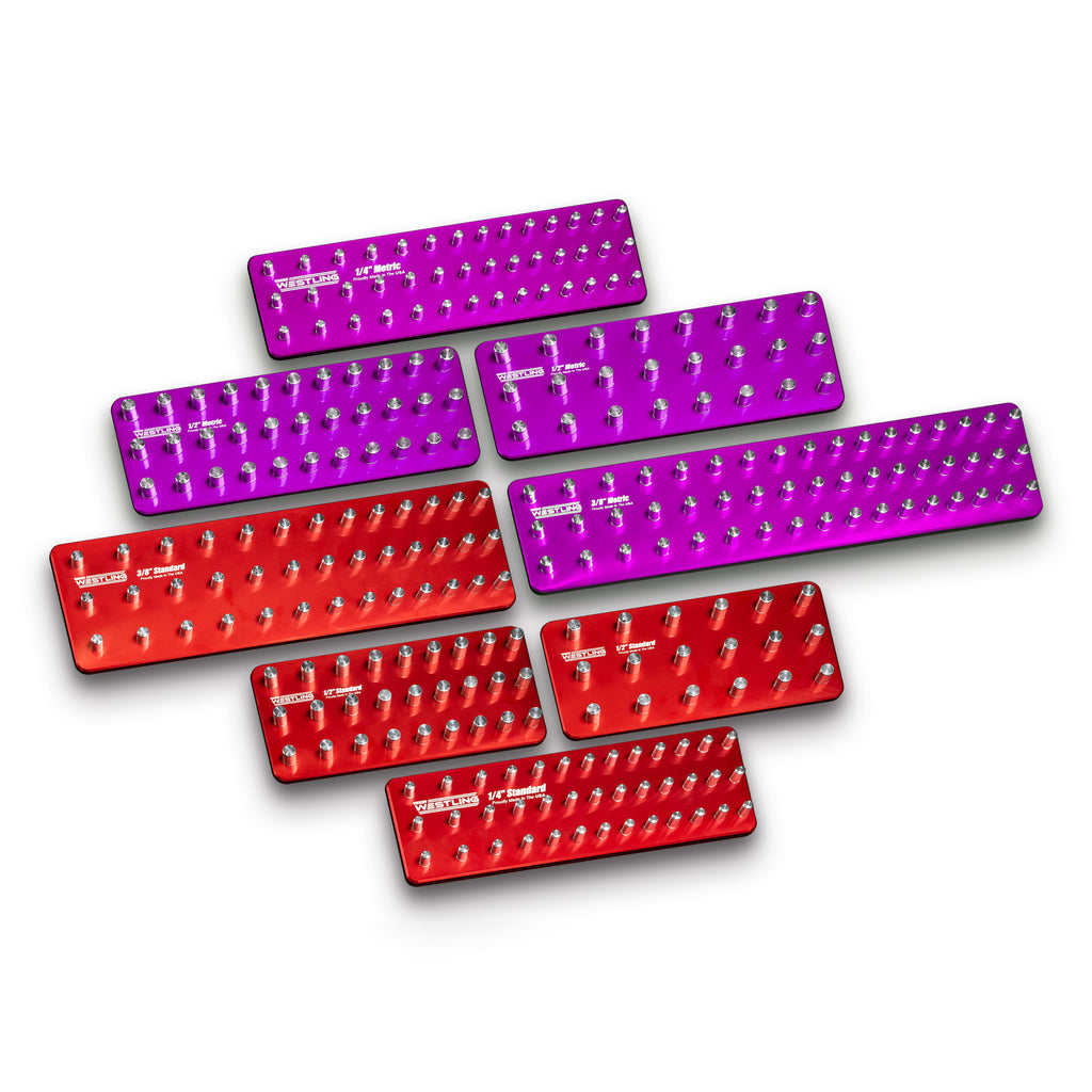 3 Row 8pc Socket Tray/Organizer Set-Socket Trays-Westling USA-Red-Purple-Blank-Westling Machine