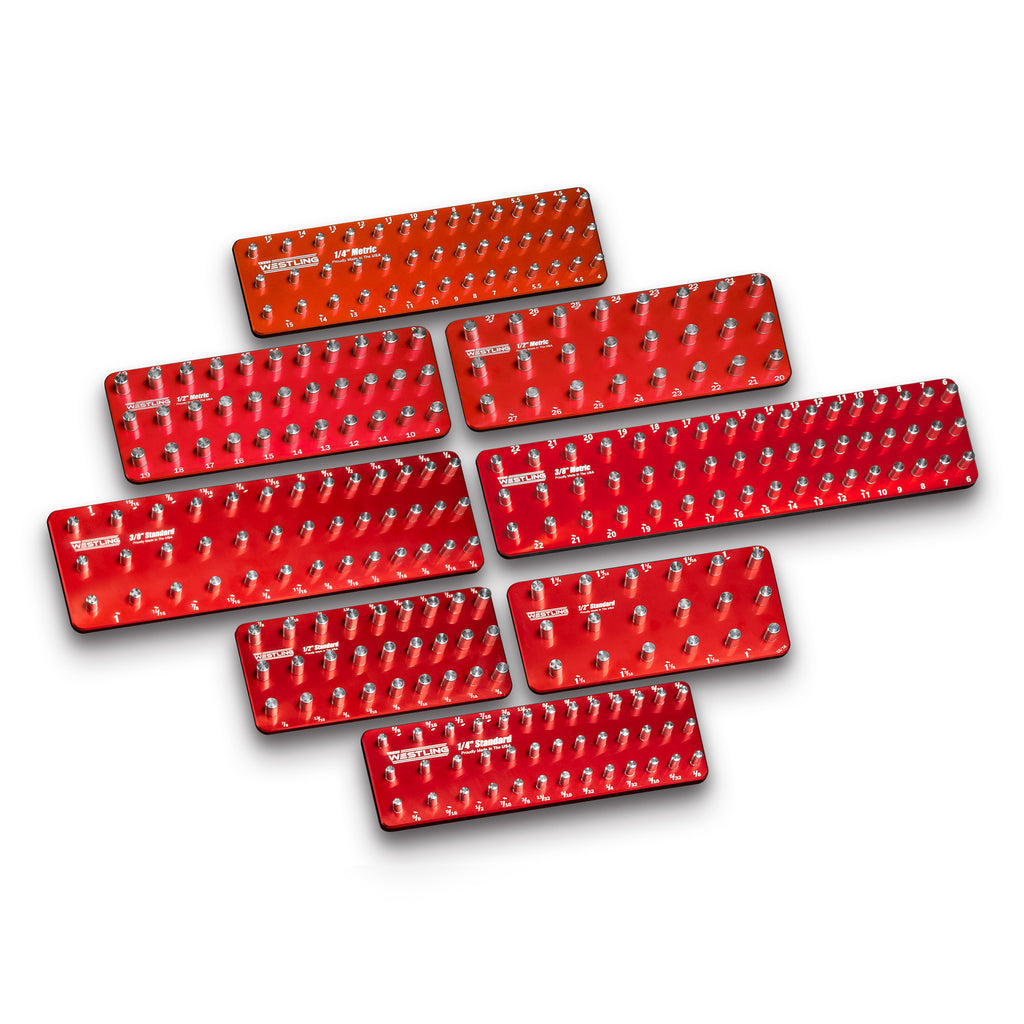 3 Row 8pc Socket Tray/Organizer Set-Socket Trays-Westling USA-Red-Blue-Engraved-Westling Machine