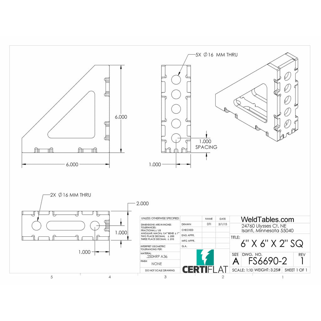 Certiflat 6"X6"X2" Wide 90 Degree FabSquare-fabSquare-WeldTables.com-Westling Machine