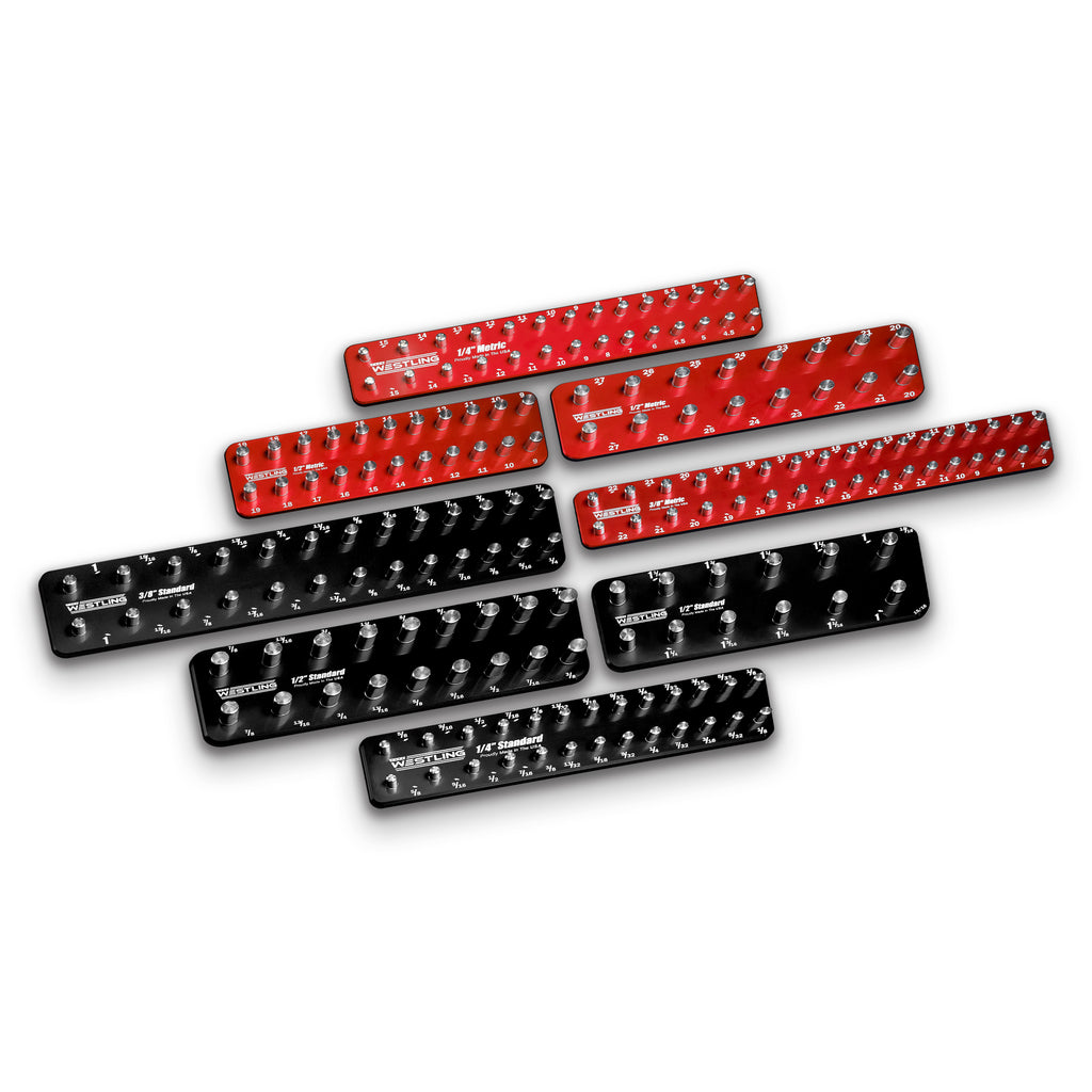 8pc Socket Tray/Organizer Set-Socket Trays-Westling USA-Black-Red-Engraved-Westling Machine