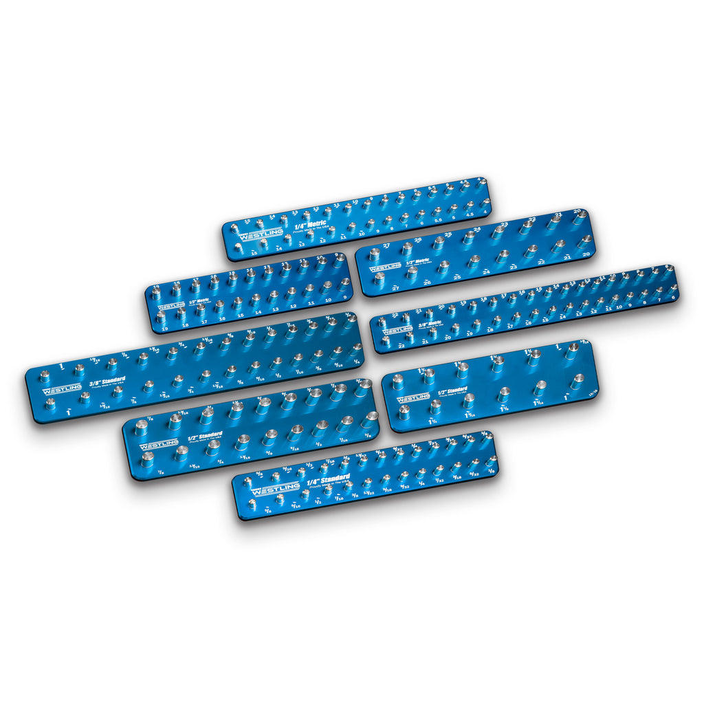 8pc Socket Tray/Organizer Set-Socket Trays-Westling USA-Blue-Blue-Engraved-Westling Machine