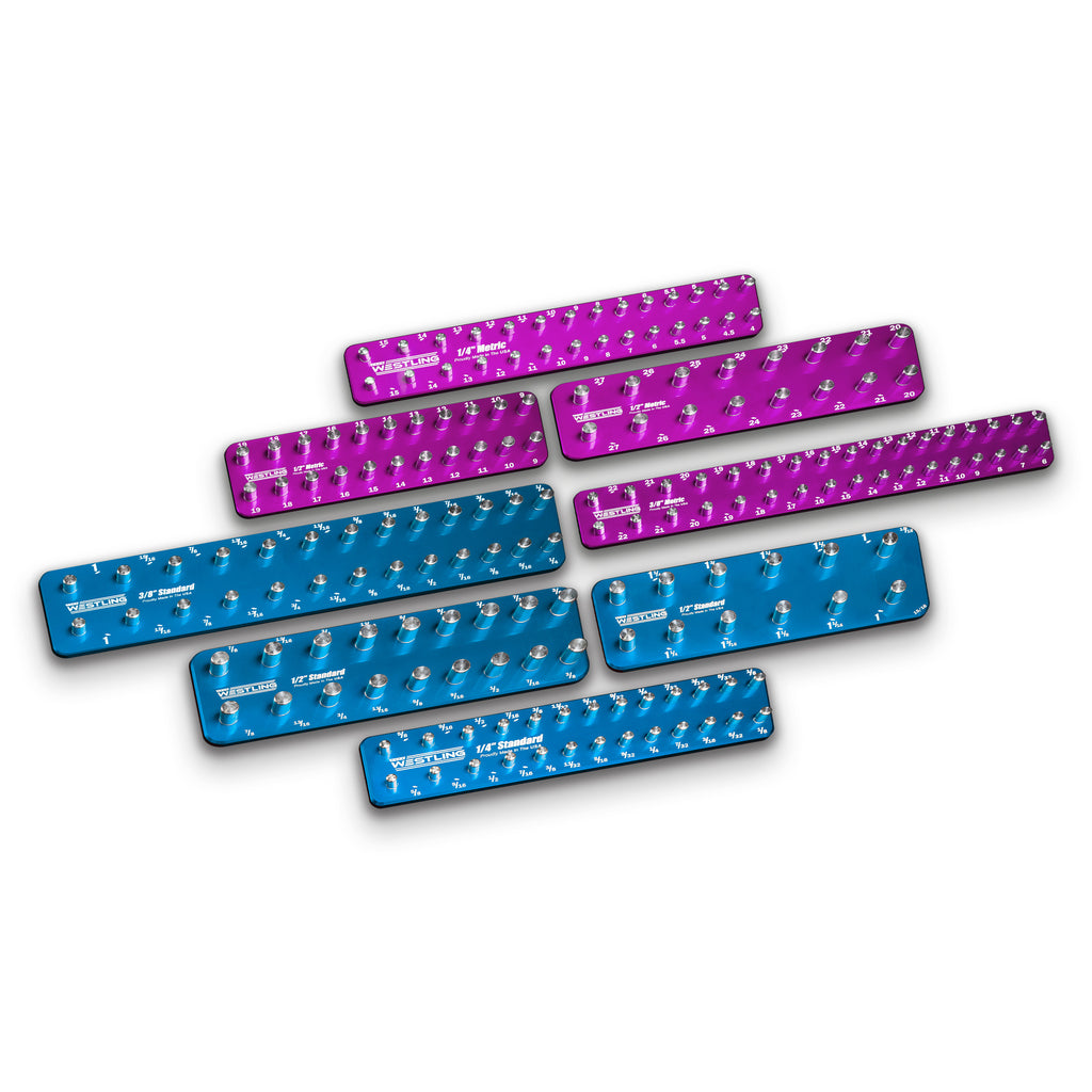 8pc Socket Tray/Organizer Set-Socket Trays-Westling USA-Blue-Purple-Engraved-Westling Machine