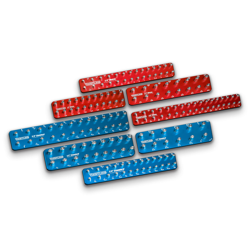 8pc Socket Tray/Organizer Set-Socket Trays-Westling USA-Blue-Red-Engraved-Westling Machine
