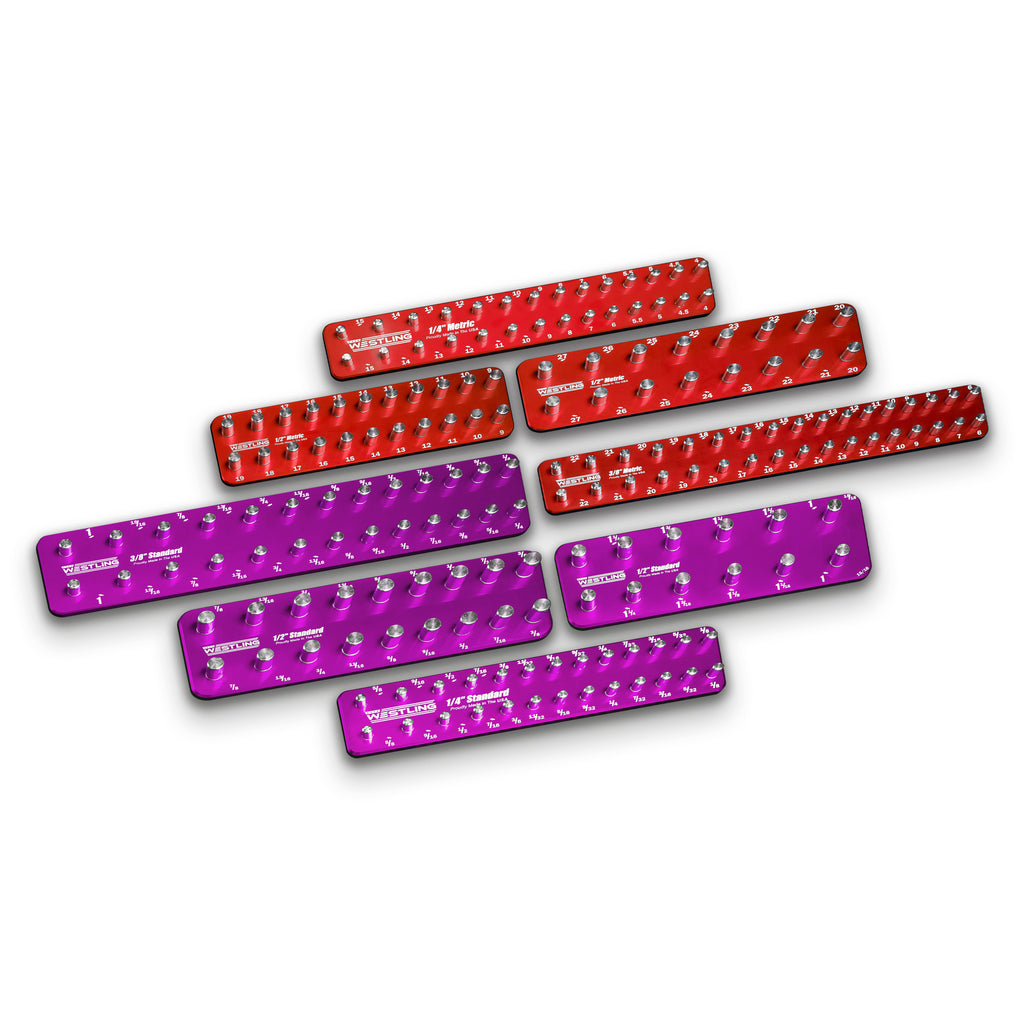 8pc Socket Tray/Organizer Set-Socket Trays-Westling USA-Purple-Red-Engraved-Westling Machine