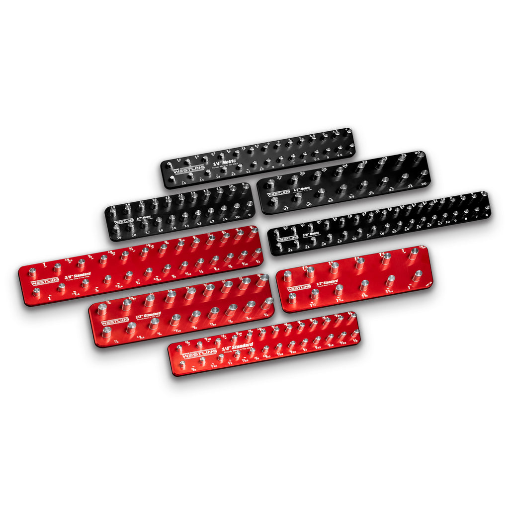 8pc Socket Tray/Organizer Set-Socket Trays-Westling USA-Red-Black-Engraved-Westling Machine