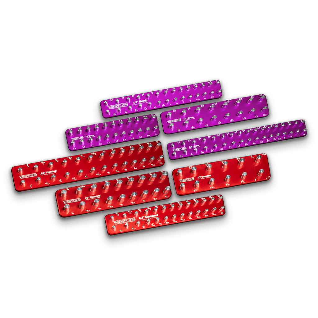 8pc Socket Tray/Organizer Set-Socket Trays-Westling USA-Red-Purple-Engraved-Westling Machine