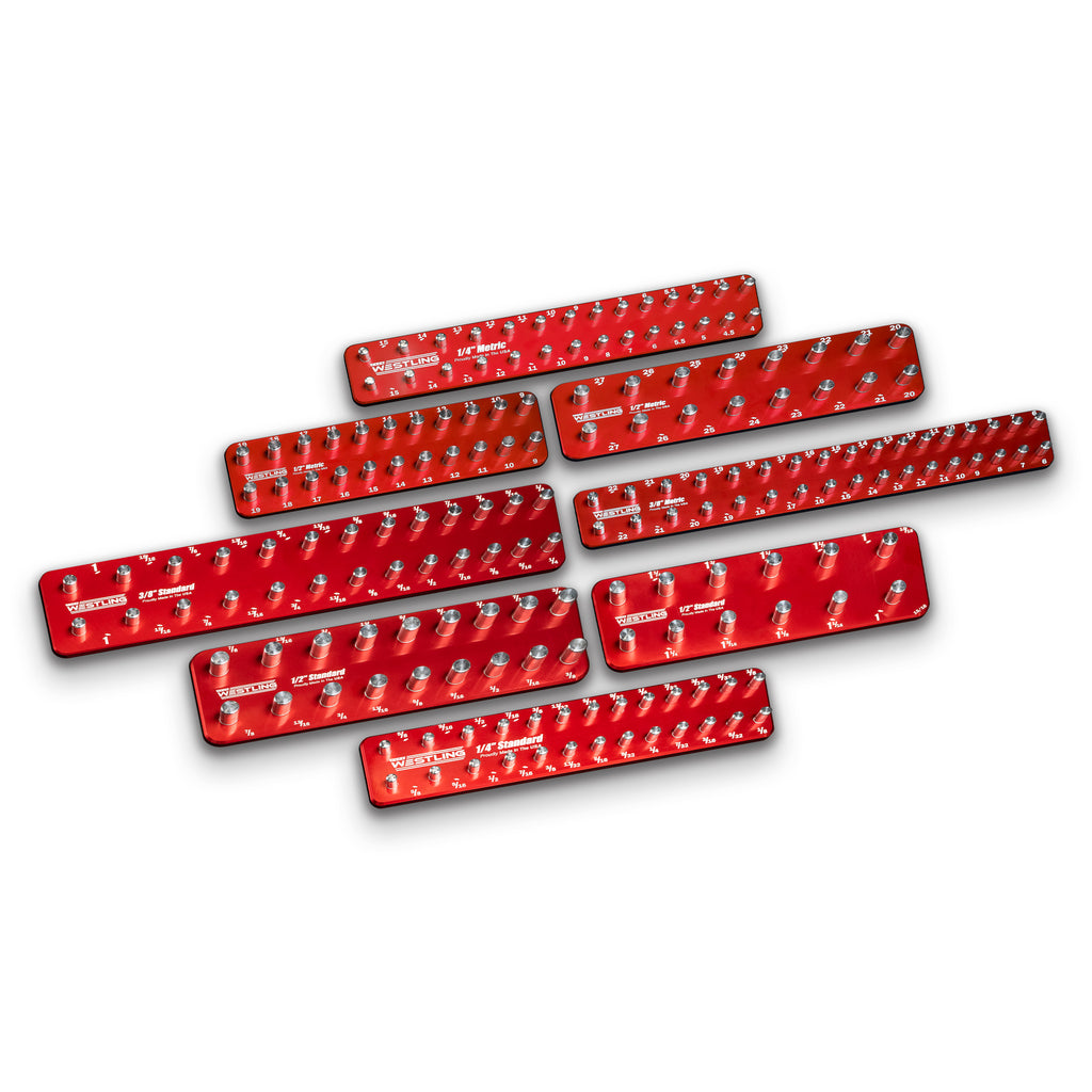 8pc Socket Tray/Organizer Set-Socket Trays-Westling USA-Red-Red-Engraved-Westling Machine