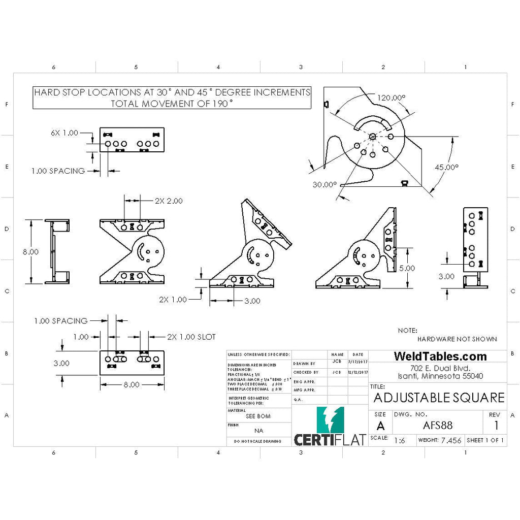 CertiFlat 8"X8"X3" Adjustable FabSquare-fabSquare-WeldTables.com-Westling Machine
