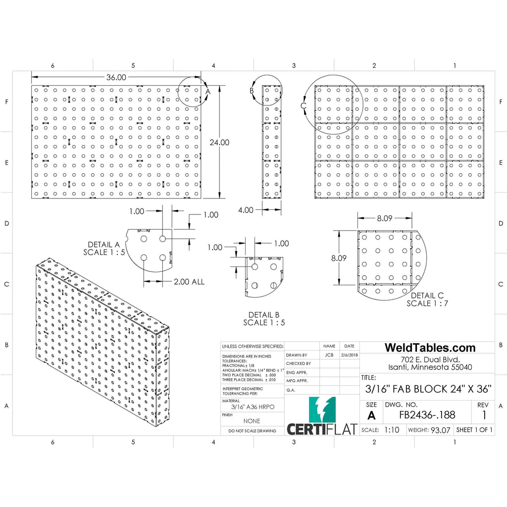 MiniBlock - 24"x36" - Heavy Duty Welding Table-MiniBlock-WeldTables.com-DIY Kit-Westling Machine