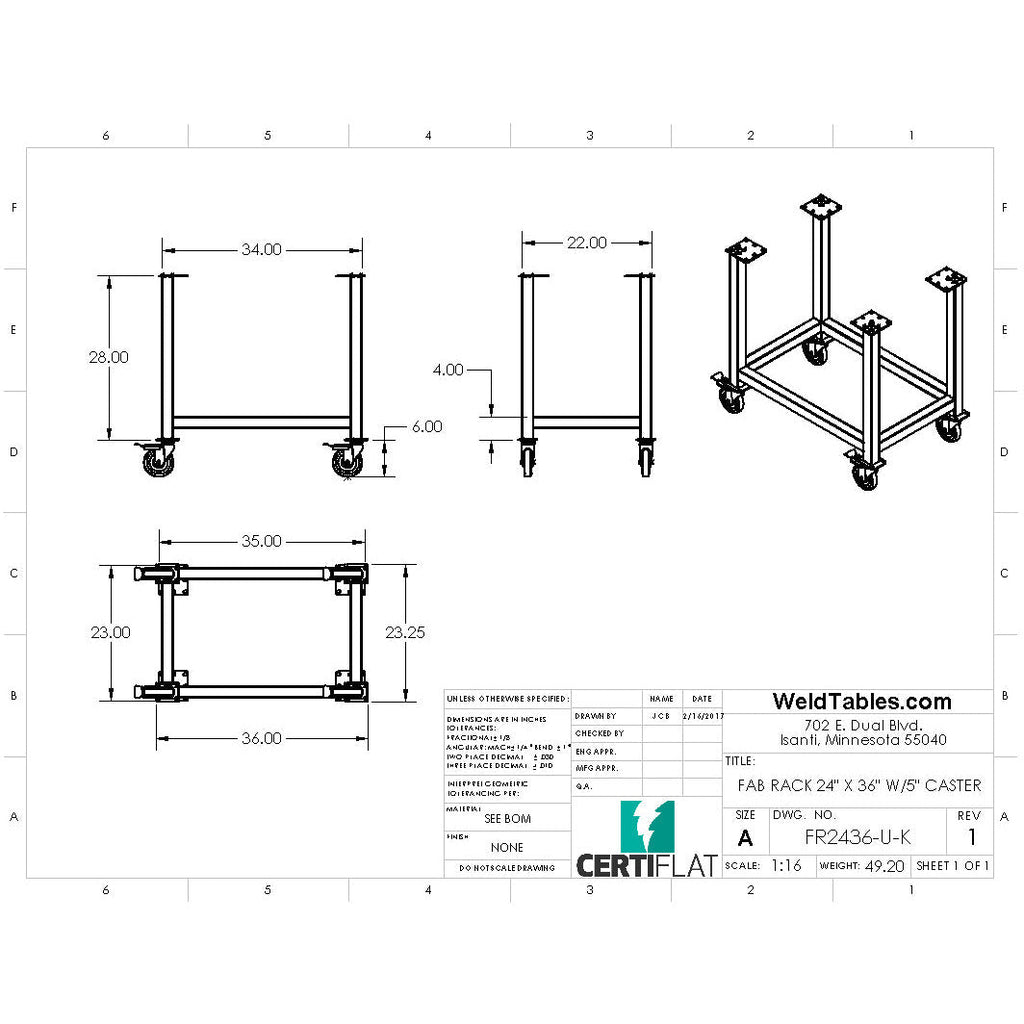 Certiflat 24"X36" FabRack with Casters for FabBlock and Mini-FabBlock-fabRack-WeldTables.com-Westling Machine