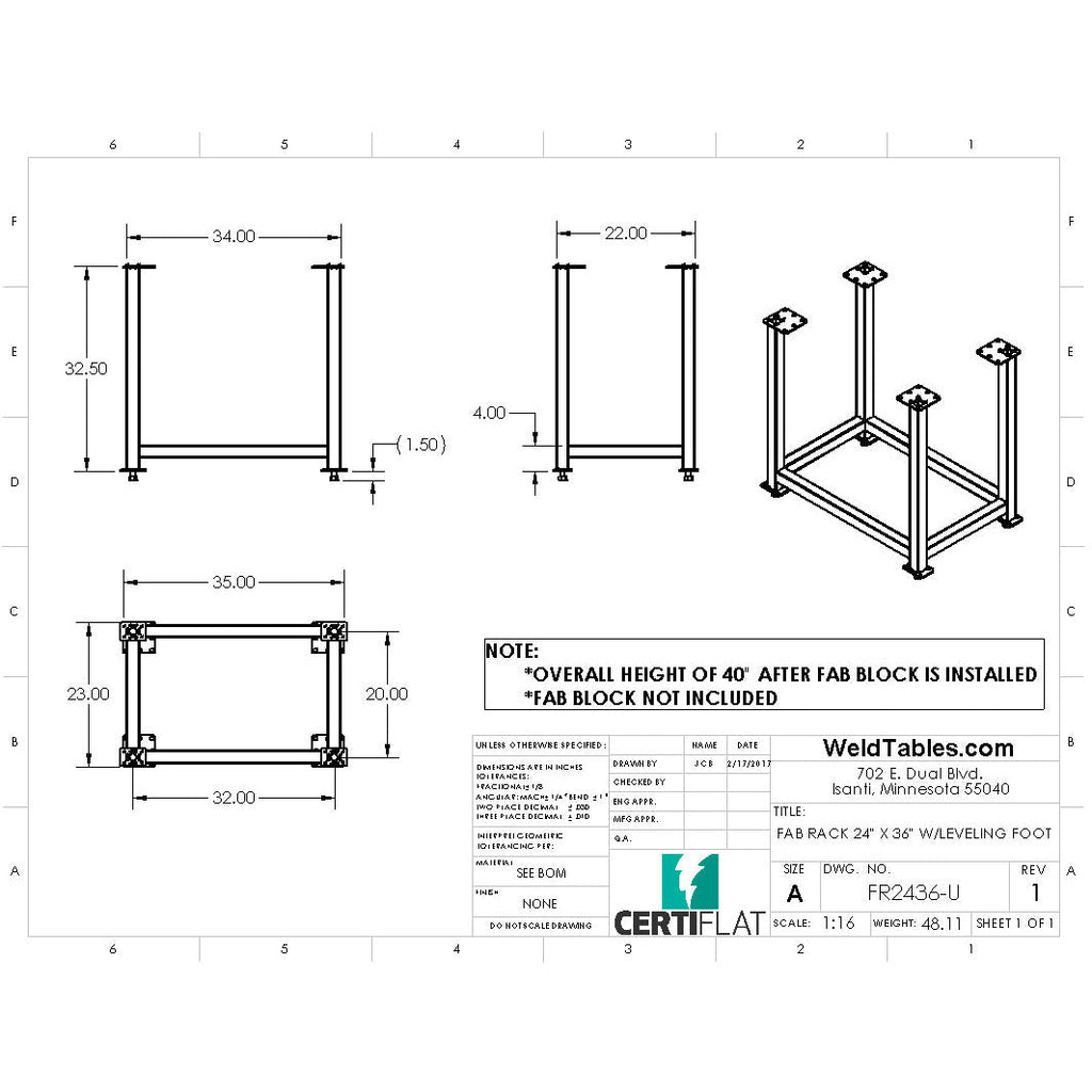 Certiflat 24"X36" FabRack for FabBlock and Mini-FabBlock-fabRack-WeldTables.com-Westling Machine