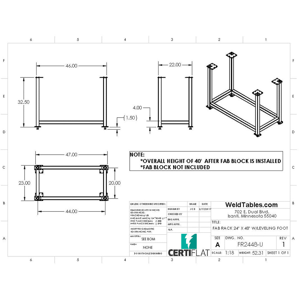 Certiflat 24"X48" FabRack for FabBlock and Mini-FabBlock-fabRack-WeldTables.com-Westling Machine