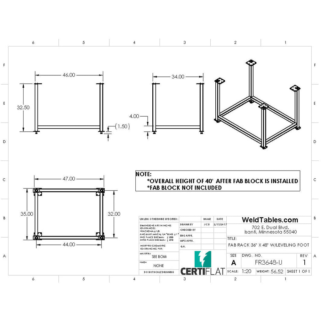 Certiflat 36"X48" FabRack for FabBlock and Mini-FabBlock-fabRack-WeldTables.com-Westling Machine