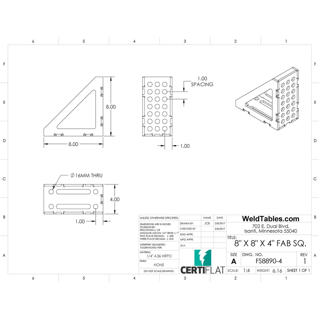 Certiflat 8"X8"X4" Wide 90 Degree FabSquare-fabSquare-WeldTables.com-Westling Machine