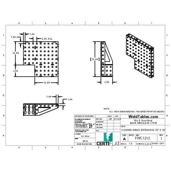 CertiFlat FabWing 12" X 12" Corner Extention-fabWing-WeldTables.com-Westling Machine