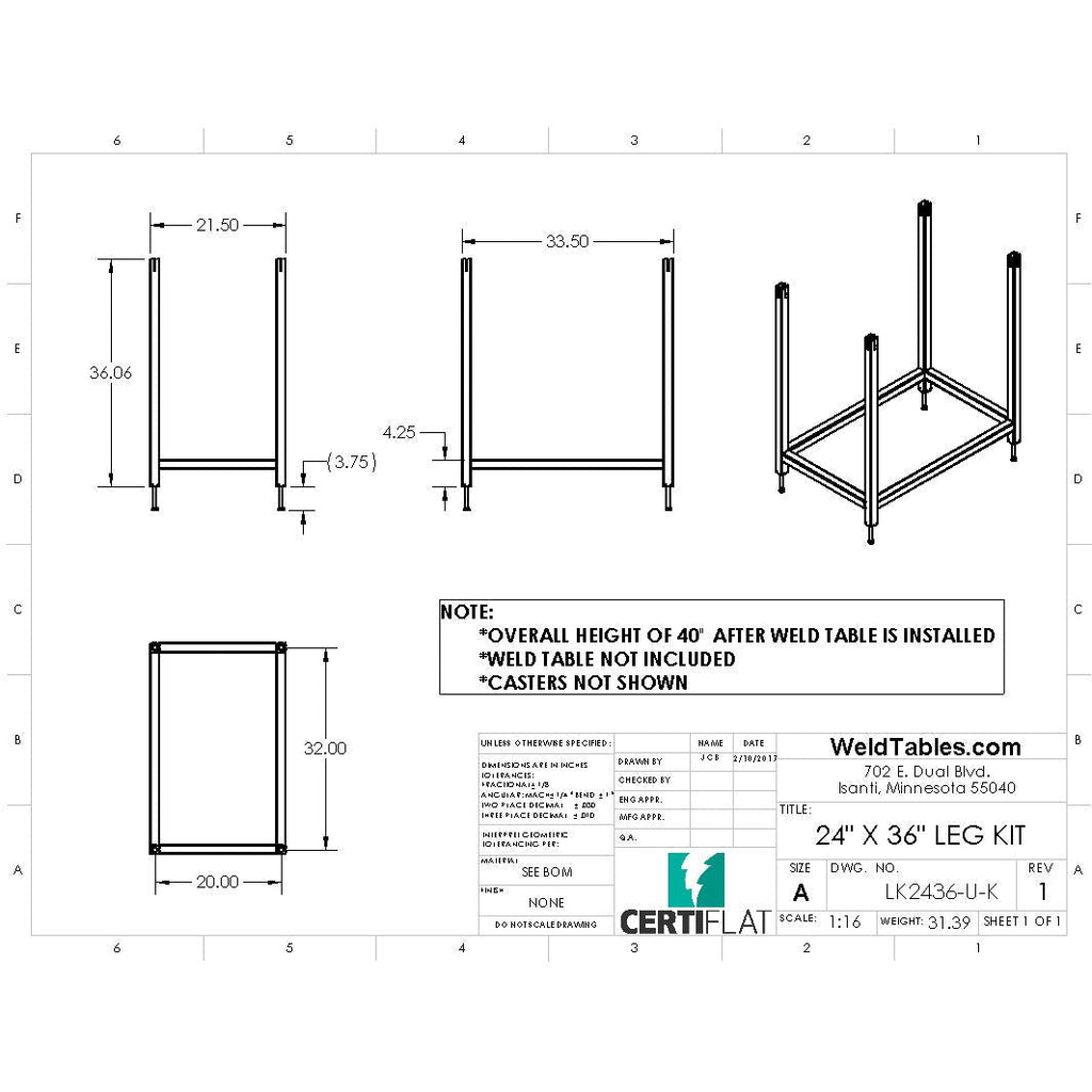 ProTop - 24"X36" - Heavy Duty Leg Kit-Leg Kit-WeldTables.com-Westling Machine