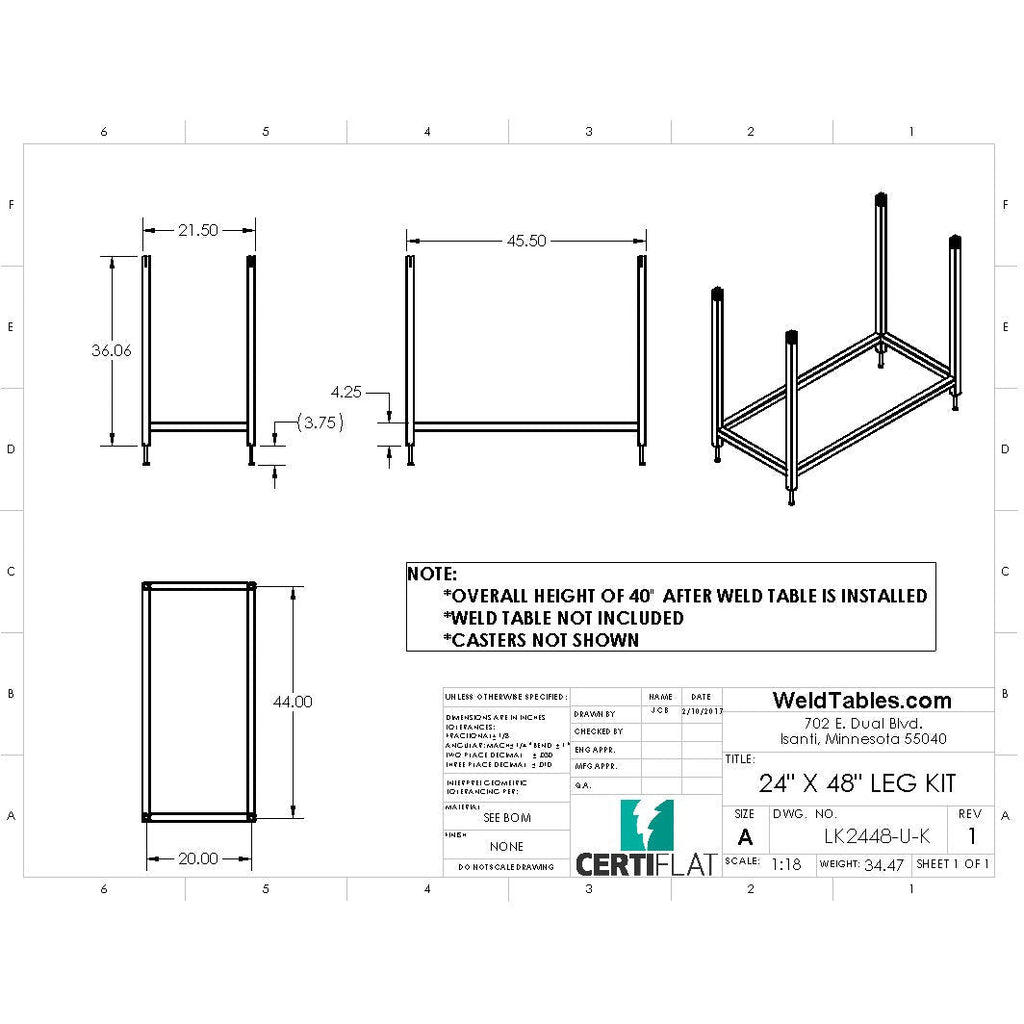 ProTop - 24"X48" - Heavy Duty Leg Kit-Leg Kit-WeldTables.com-Westling Machine